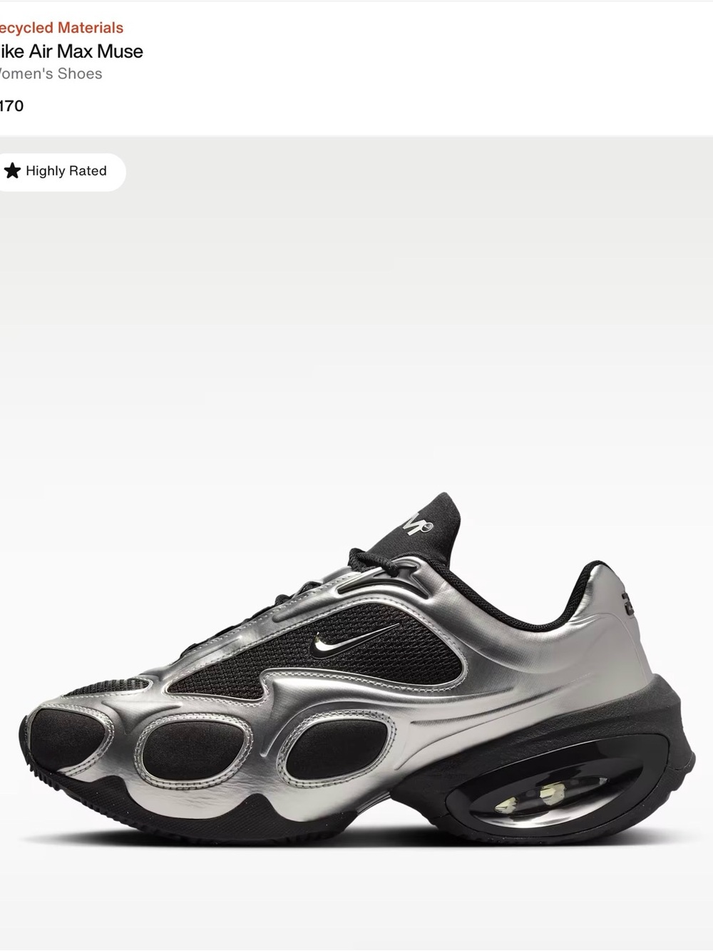 Nike Silver and Black Air Max Muse Sneakers women’s size 7.5